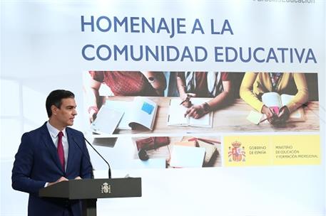 19/06/2021. Pedro Sánchez preside el acto de homenaje a la comunidad educativa. El presidente del Gobierno, Pedro Sánchez, durante su interv...